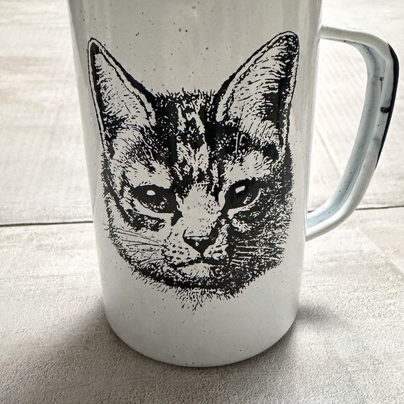 Esmaltes Morilla White Enamel Metal Coffee Cup Mug Graphic Cat Kitten Glass Camp - Picture 2 of 9